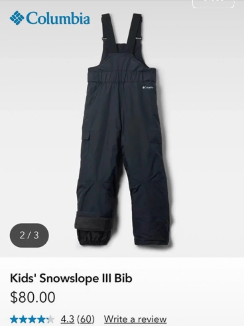 Columbia Kids Black Snow Bib Overalls